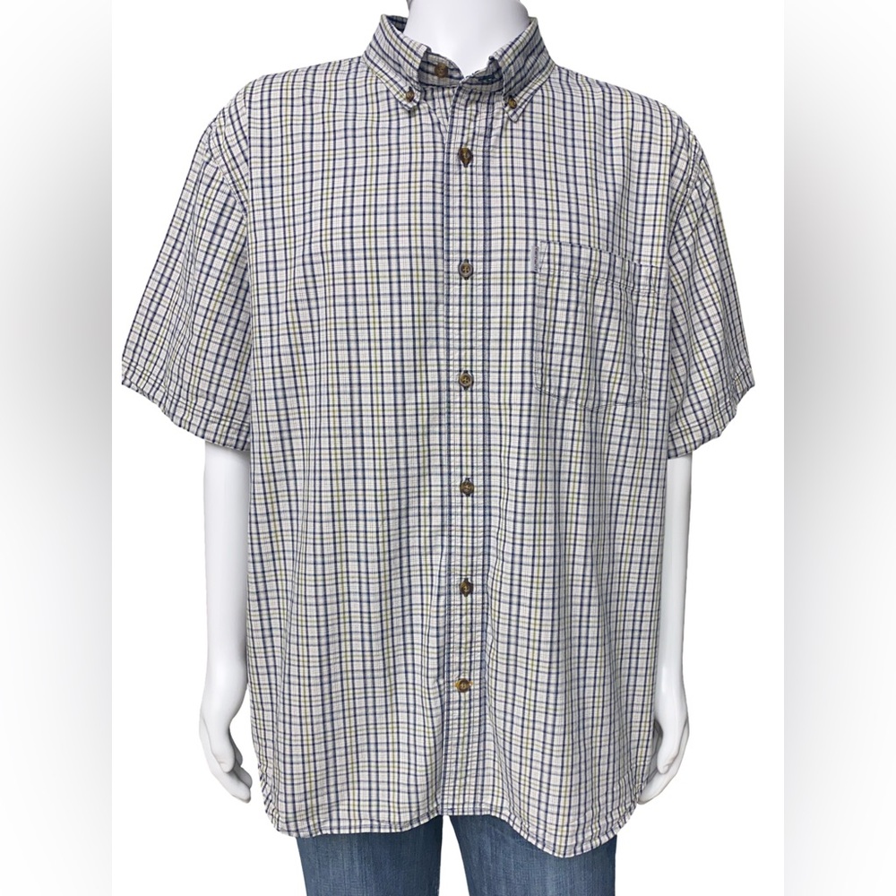 Carhartt Plaid Button Down Shirt Mens 2XL Relaxed Fit Short Sleeve Workwear